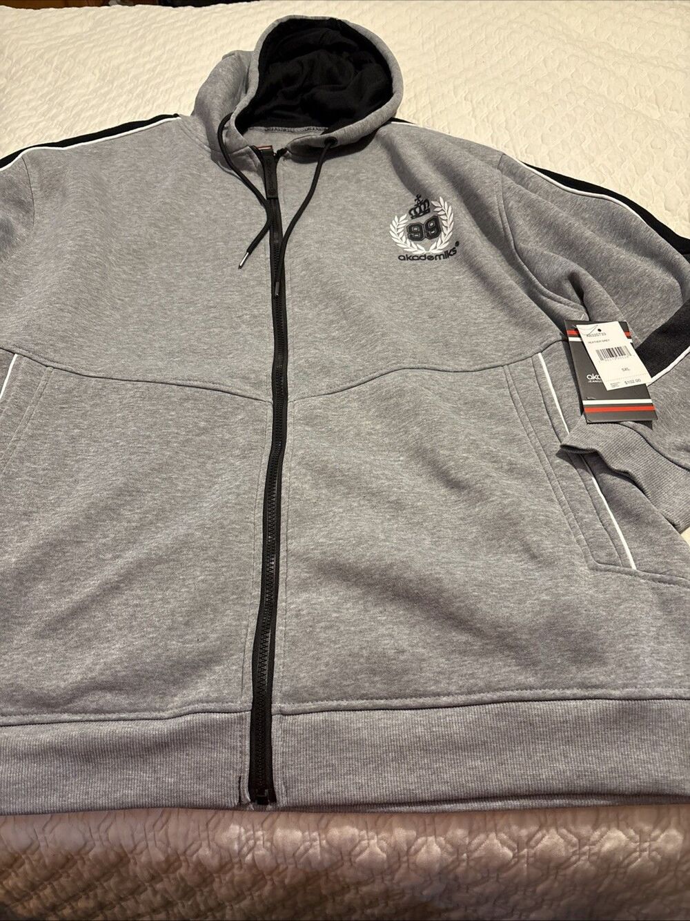 Akademiks Fleece Gray Mens 5XL Hoodie Full Zipper NWT